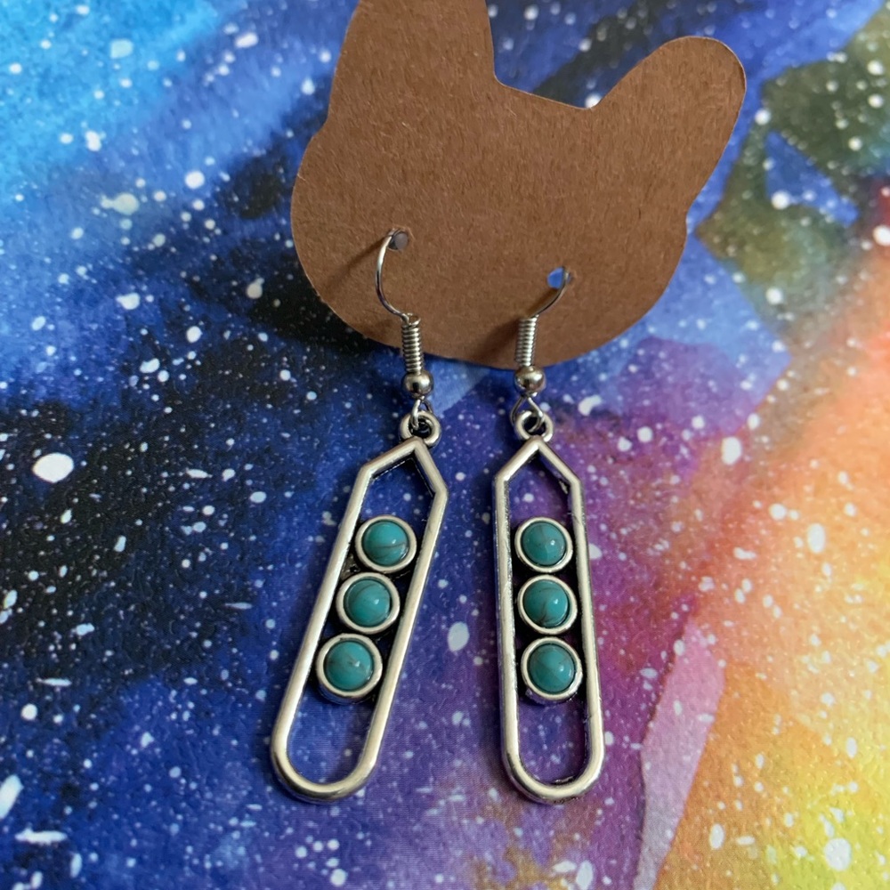 Silver Turquoise Dangle Earrings Costume Jewelry